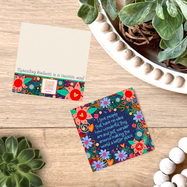 Pessoas de amor divertidas Cartões de bondade de a (Fun, colorful, floral, inspiring quote, kindness cards, perfect for random acts of kindness day.
)
