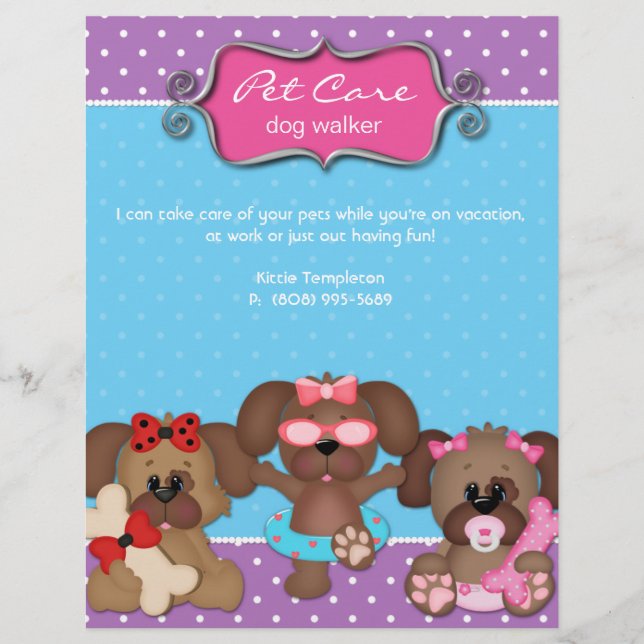 Pet Care Flyer Veterinarian Dog Walker (Frente)