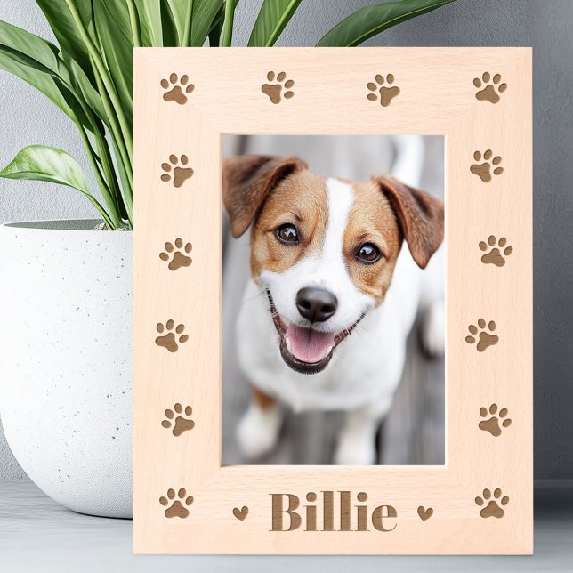 Pet dog cat name (nome de gato de cão) (Pet dog cat name hearts paw prints etched frames)