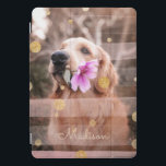 Pet Dog Photo Pink Ribbon Chic Nome da Lente Doura<br><div class="desc">Este design moderno apresenta a sua foto favorita com uma cobertura de fita rosa e bolinhas de brilho douradas,  personalizadas com o seu nome. Perfeito como presente ou para se mimar #presentes personalizados #fotogiftsforher #addyourown</div>