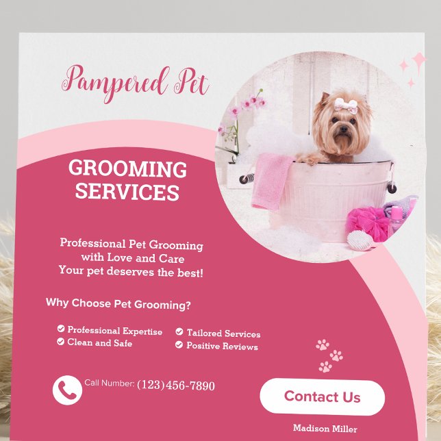 Pet Groomer - Cartão de visita moderno rosa (Criador carregado)