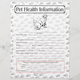 Pet Health Information Sheet, página 1