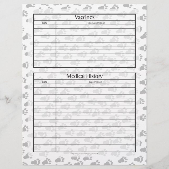 Pet Health Information Sheet, página 2 (Frente)