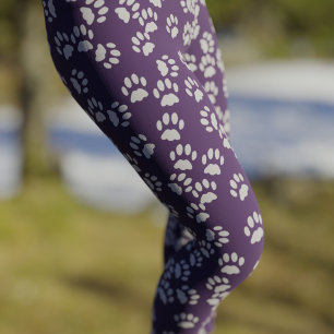 Pet Paw Print Patterne Roxo e Leggings de Cinza