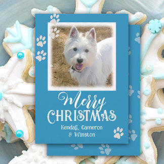 Pet Photo Paw Imprime Cartões De Natal Feliz