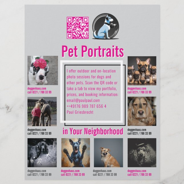 Pet Photography Session Flyer With QR Code & Tear‑ (Frente)