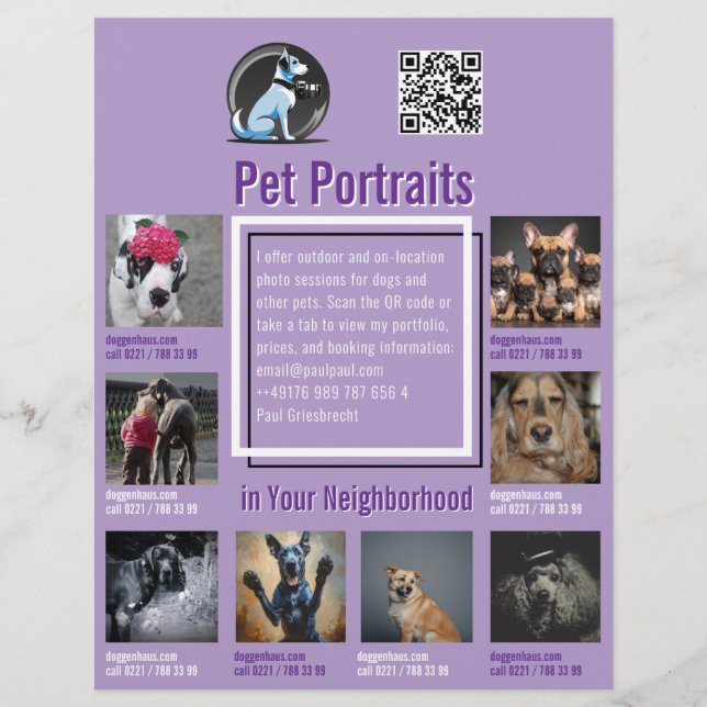 Pet Photography Session Flyer With QR Code & Tear‑ (Frente)