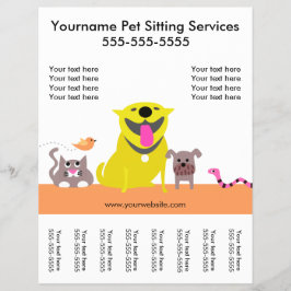 Pet Sitter Flyer com tags-dog, cat, bird, cobra