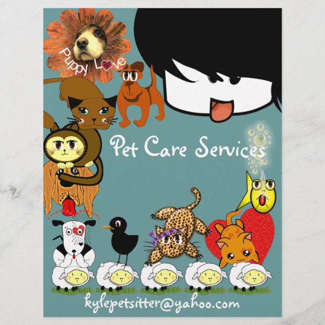 Pet Sitter Flyer Muitos Animais De Animação Bons (Verso)