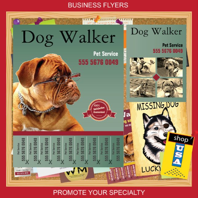 Pet Sitting Service Dog Walker Business Flyer Anún (Criador carregado)