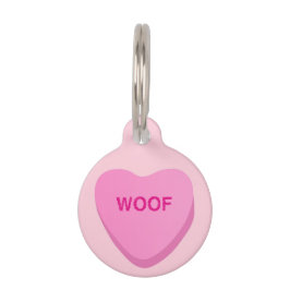 Pet Tag Coleira Personalizada Coração de Doce WOOF Rosa