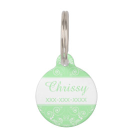 Pet Tag Design Branco Floral no Pastel Verde Personalizado