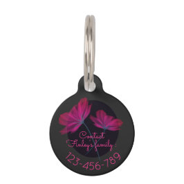 Pet Tag Flores Negras e Rosa Modernas Femininas Elegantes