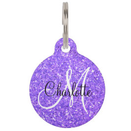 Pet Tag Monograma de brilho violeta púrpura