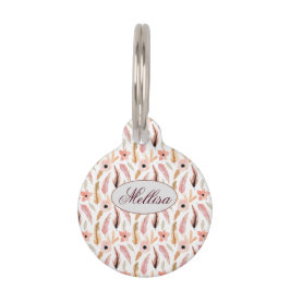 Pet Tag Nome do Monograma do Padrão Floral Rosa-Rosa-Abstr