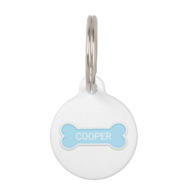Pet Tag Osso de Cachorro Azul Claro Com Nome de Estimação