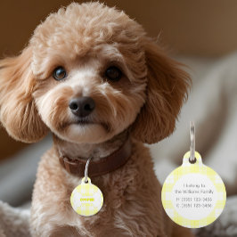 Pet Tag Osso do Padrão de Xadrez Branco Amarelo