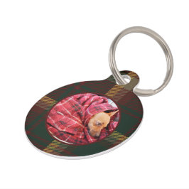 Pet Tag Personalizar Cão Borgonha Folha de Tartan