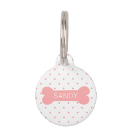Pet Tag Pontos Polka Rosa E Osso De Cachorro & Informações