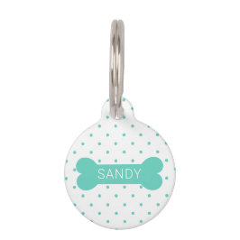Pet Tag Pontos Polka Verde-Azul e Osso de Cachorro & Infor