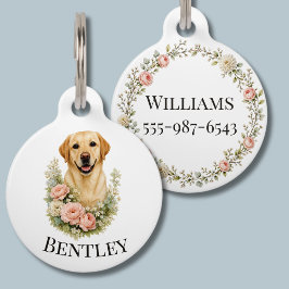 Pet Tag Retrato Floral de Labrador