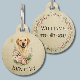 Pet Tag Retrato Floral de Labrador