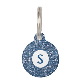 Pet Tag Textura de Brilho Azul Falso com Olhar e Monograma