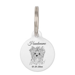 Pet Tag Yorkie Minimalist Line Art Personalized Dog Tag