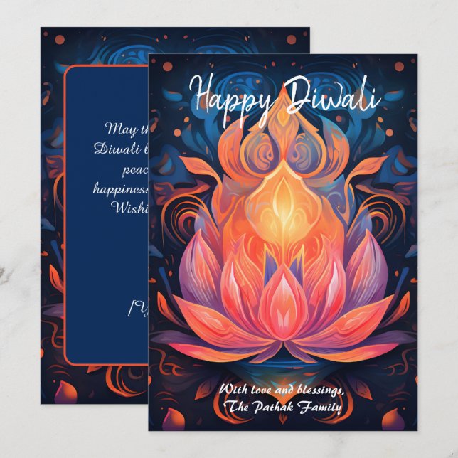Petal Light Wishes cartão de Diwali (Frente/Verso)
