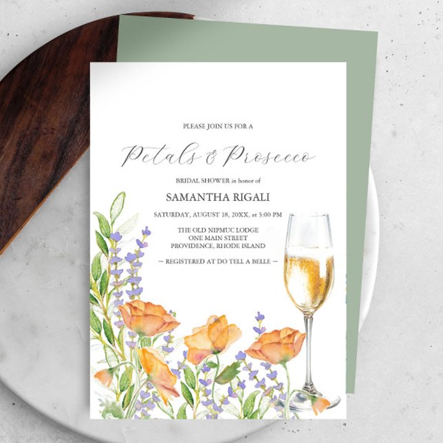 Pétalas de Flores Silvestres & Prosecco Chá de Noi (Petals and Prosecco bridal shower invitations watercolor wildflowers by Victoria Grigaliunas )