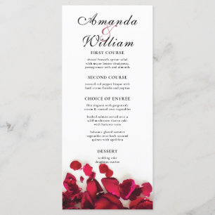 Pétalas de rosa vermelha que Wedding o menu