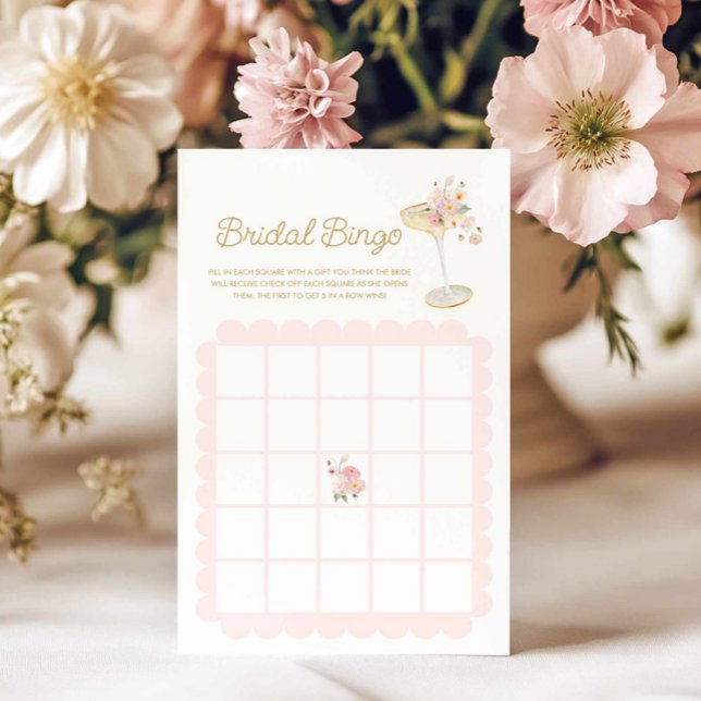 Pétalas e Prosecco Cartão de Jogo de Bingo de Noiv (Pink Petal and Prosecco Bridal Bingo Game Card
)