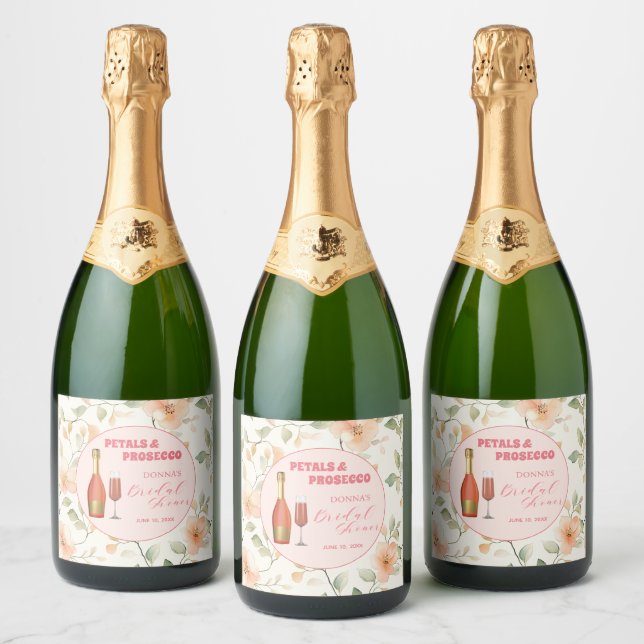 Pétalas e Prosecco Dourado Floral Chá de Noiva (Garrafas)