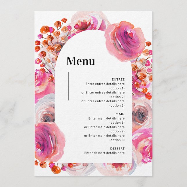 Petals & Prosecco Menu Floral Brilhante Design (Frente)