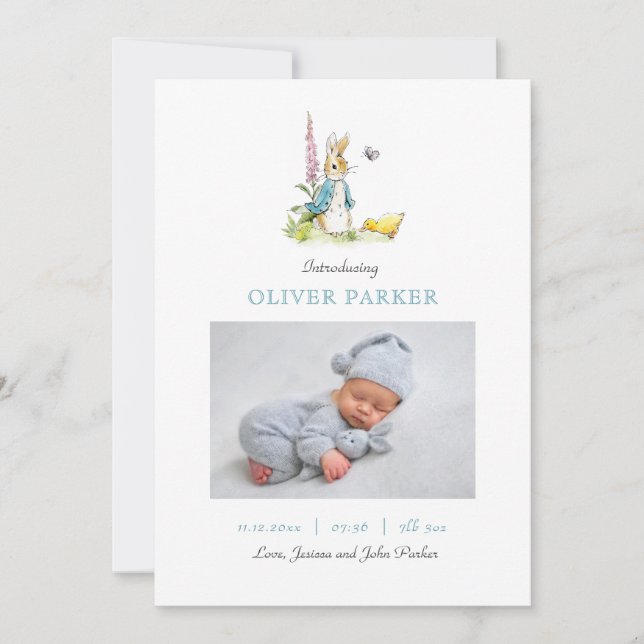 Peter Rabbit Baby Boy foto Birth Anúncio (Frente)