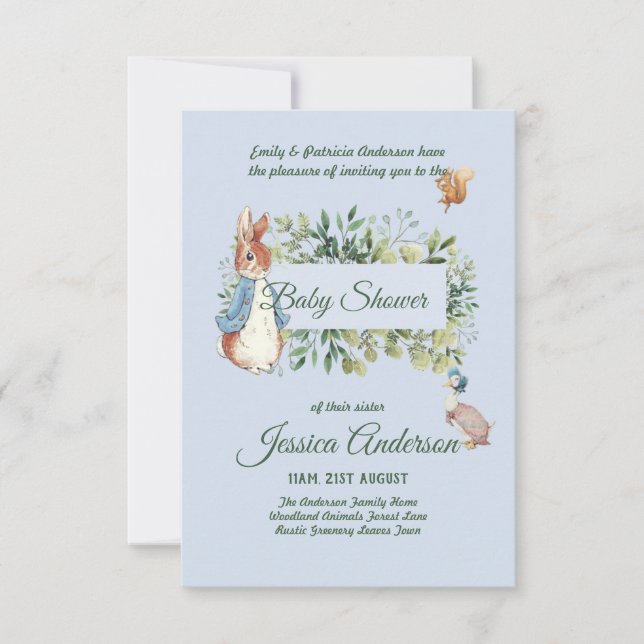 Peter Rabbit BABY SHOWER convites Menino ou Menina (Frente)