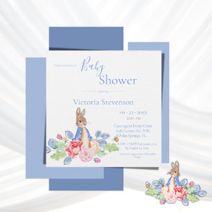 Peter Rabbit Blue Floral Chá de fraldas Convite