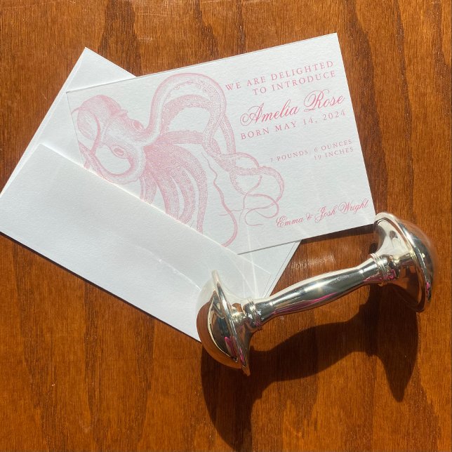 Petite Vintage Octopus Birth Anúncio de Nascimento (Criador carregado)