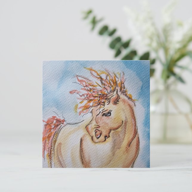 Pferde Karte, Pferdebild Aquiarell, Grusskarte (Em pé/Frente)