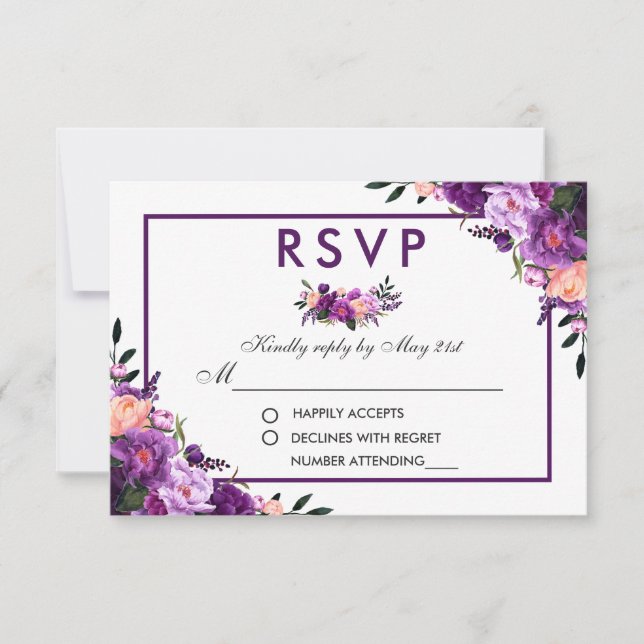 PFP de Casamento RSVP Floral Roxo Ultra Violet (Frente)