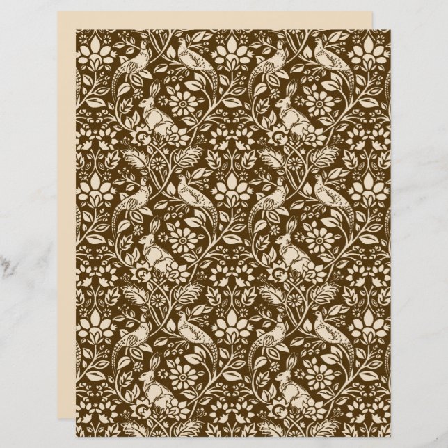 Pheasant and Hare Patterno, Brown and Beige (Frente/Verso)