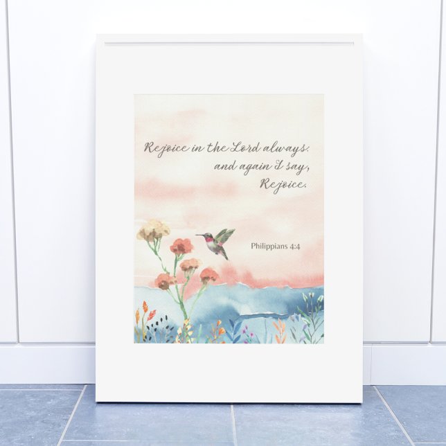 Philippians 4:4 Watercolor Hummingbird Poster (Criador carregado)