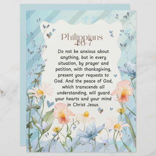 Philippians 4:6-7 Christian Bíblia Verse Watercolo (Frente/Verso)