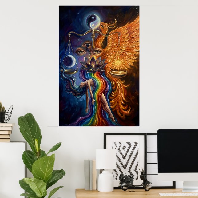 Phoenix & Lotus Spiritual Art Poster (Escritório em casa)