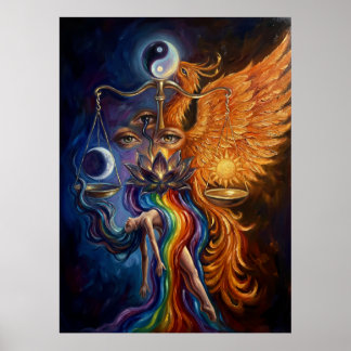 Phoenix & Lotus Spiritual Art Poster