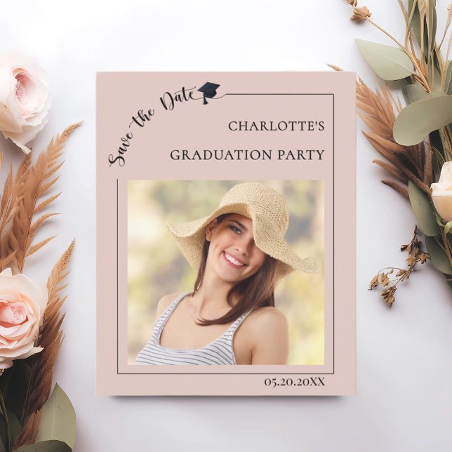 Photo Blush Pink Graduation Save the Date card (Criador carregado)