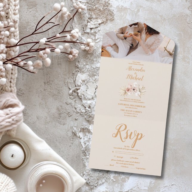 Photo Boho Pampass Grass Floral Wedding Save (Criador carregado)