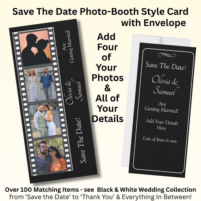Photo Booth Style Save The Date  Black White Card (Criador carregado)