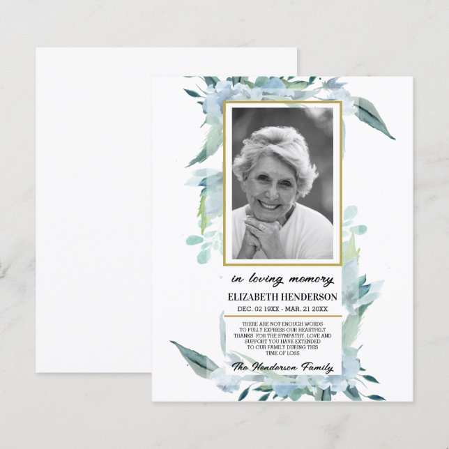 PHOTO Budget Sympathy In Loving Memory. (Frente/Verso)