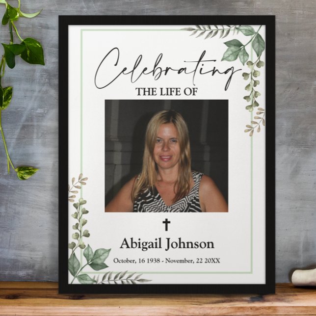 Photo Greenery Celebrating the life Funeral Poster (Criador carregado)